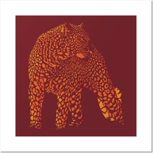 Cheetah orange silhoutte Posters and Art